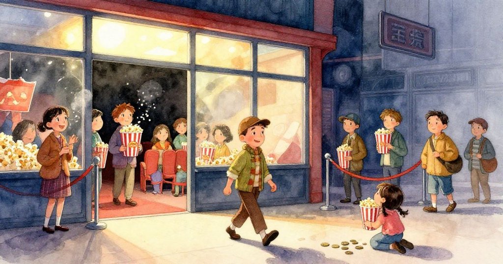 Tom 輕伸手幫忙拾幣，閃亮硬幣在平滑地板上滾動，紅繩清晰對比，呈現細膩都市質感