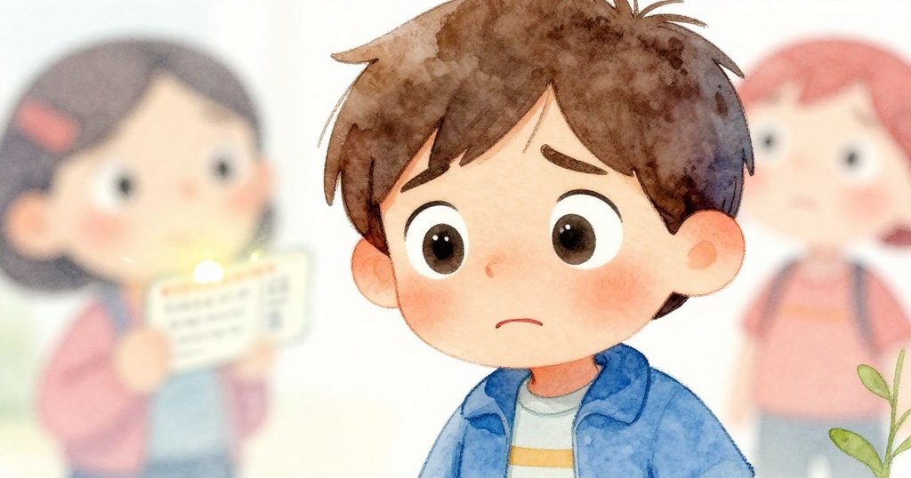 米洛特寫表情充滿專注與憂慮，他注視著輕輕飄走的票券，傳遞出即將展開冒險的心情