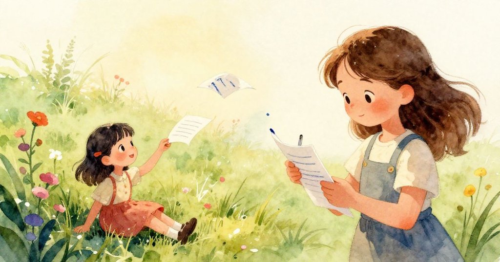 Lena的手緊握著筆，紙條上藍色墨水流動並呈現精緻點狀紋理，細節豐富引人入勝。