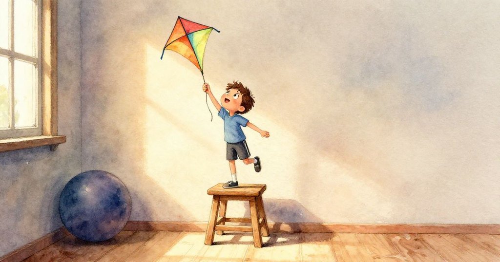 從小動物視角呈現紅球快速滾動，活潑玩具互動生動展現意外連鎖反應，充滿驚奇。