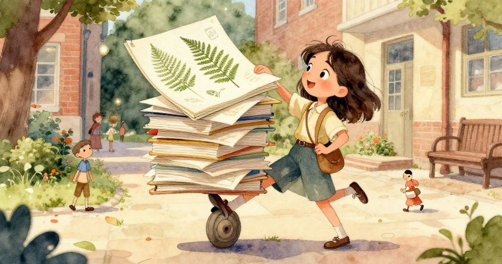 米拉專注轉動古銅門把,手指輕觸金屬光澤,背景映出森林綠和銀色,充滿期待與緊張。