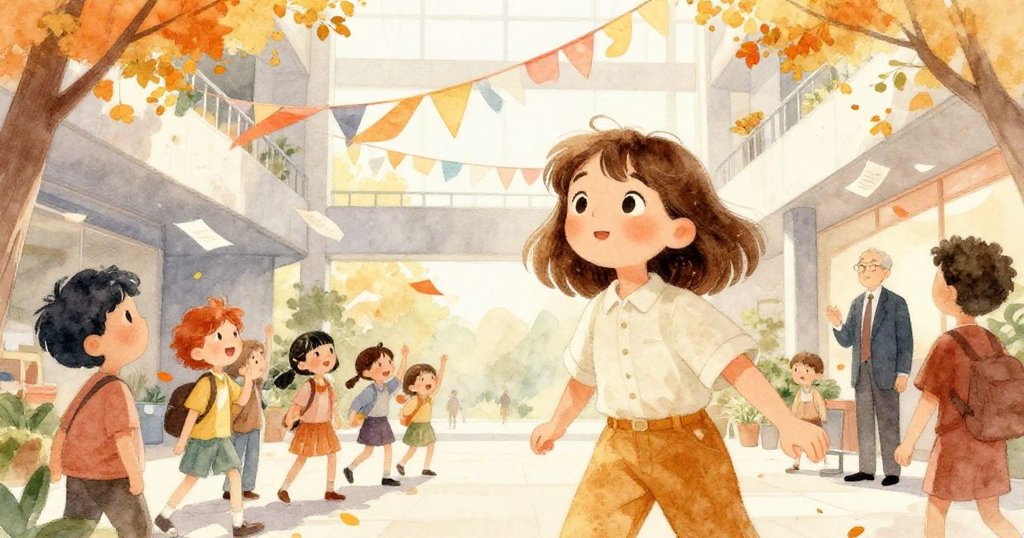 現場氣氛如秋日微風搖曳，海報紙與橫幅飛舞，大廳裡眾人好奇停步，劇情進入變奏。