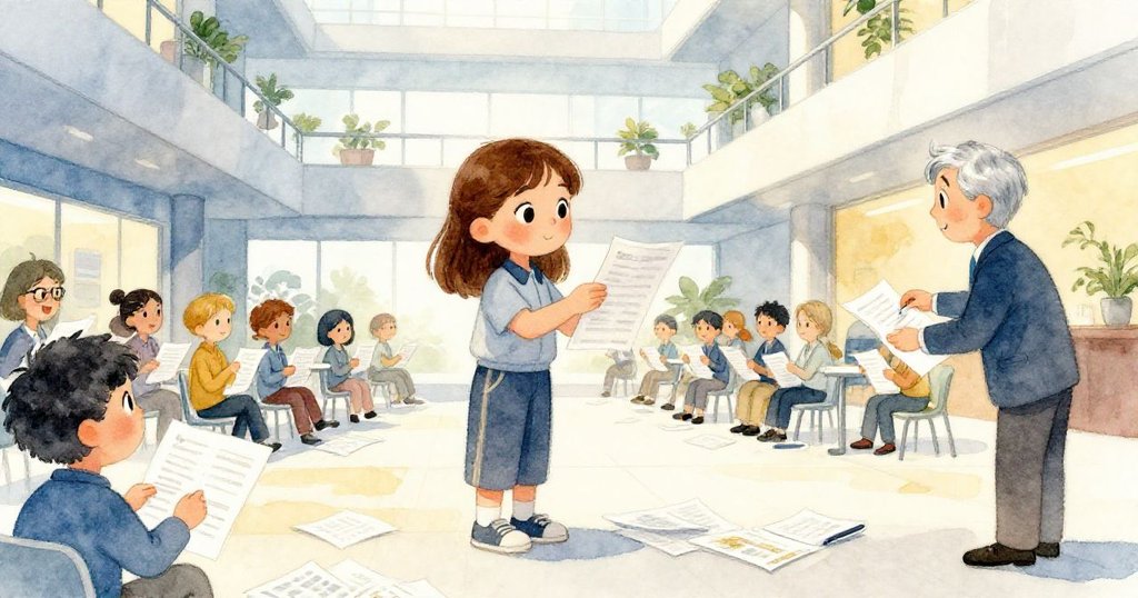 克拉拉整頓拾回飛散頁面，與主講人微笑致意，大廳人潮重新聚集，故事漸入尾聲，溫馨完結。