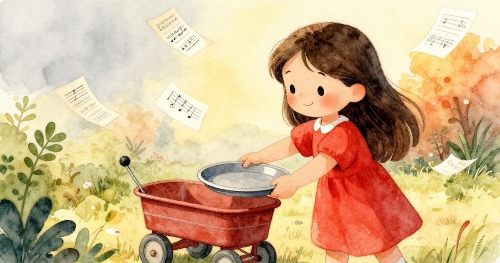 Rosa在庭院中將托盤放於玩具車上,場景從晨光過渡到黃昏,光影變幻中充滿靈動與決心。