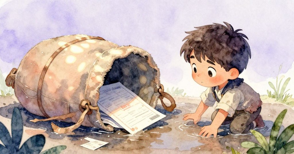 Kellan在濕泥中發現帆布挎包，文件濃墨剝落與足跡相伴，從危急情況中散發堅定希望。