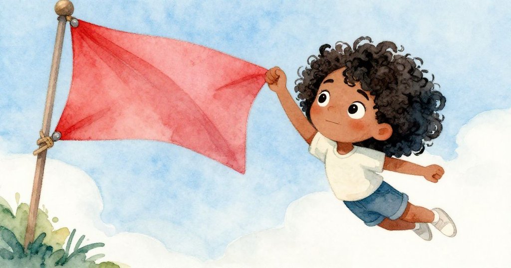 Maya跳向一旁抓住旋轉的橫幅，用繩子快速繞過網柱，臉上流露出堅定與自信，展現了解決難題的瞬間。