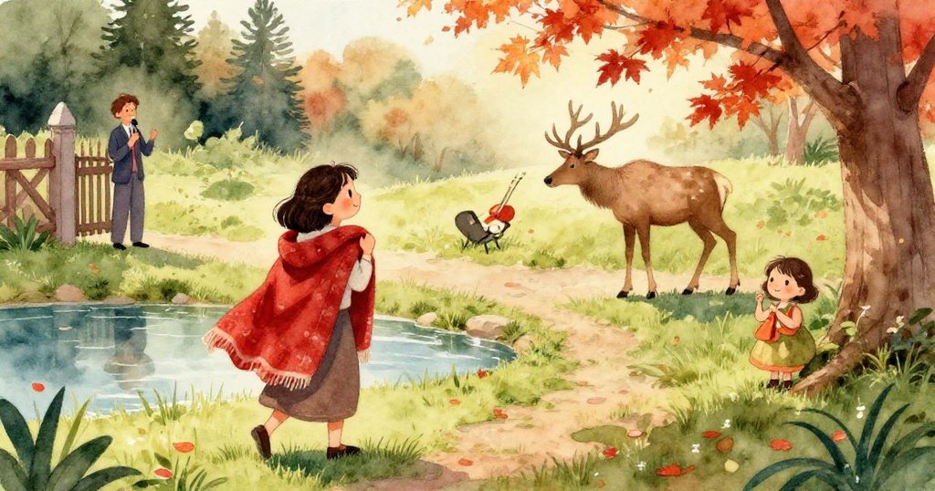 瑪雅輕觸紅色野餐布,聚焦細緻布料與晨露光澤,手指動作充滿溫柔與關愛,展現自然美感。