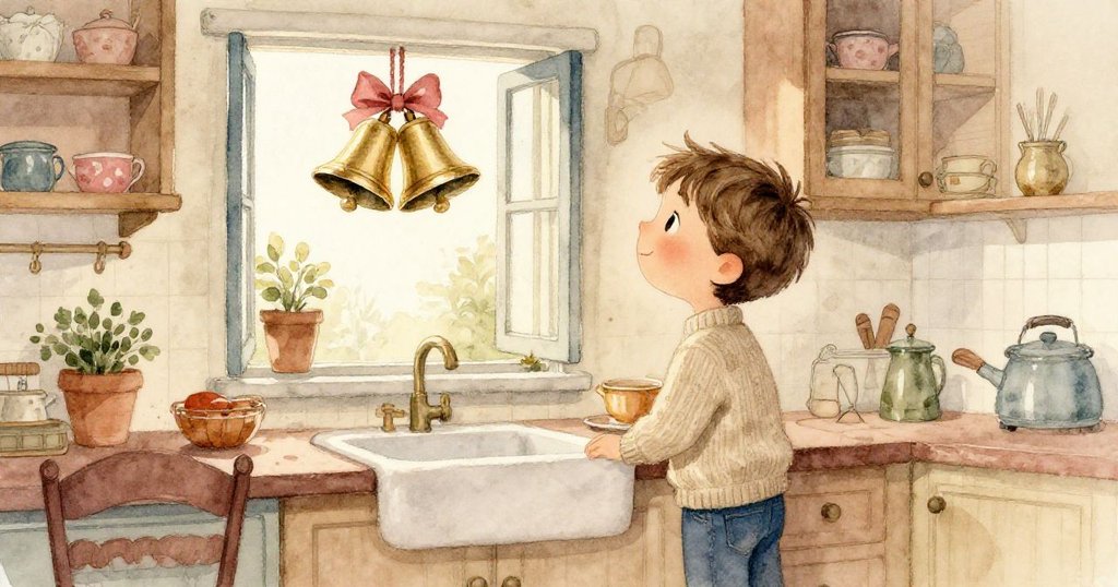 Sam滿懷喜悅在廚房中靜聽節日鈴聲，透過開放的窗外映照出光明新希望，結束了整個故事的轉變。