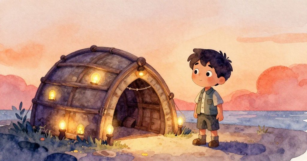 任務結束後，Camilo在溫暖燈光下凝望迷你木舟，臉上露出放鬆和滿足，氛圍寧靜溫馨，情節平穩收尾。