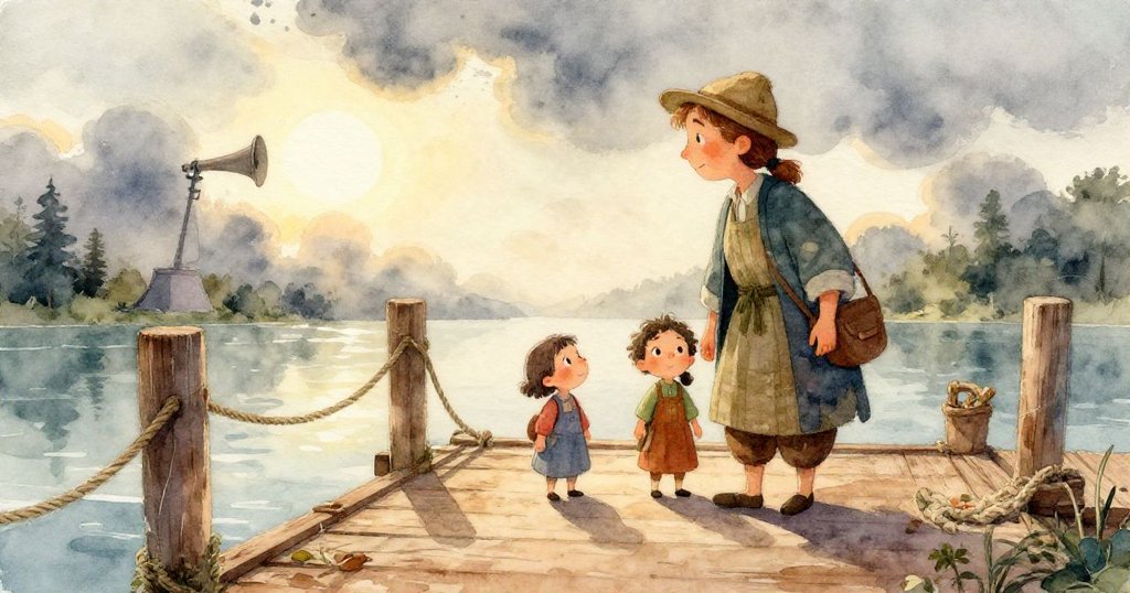 伊拉蹲下輕放小鯊魚入海，市場恢復平靜，陽光灑在乾木板上，眾人露出安慰與釋然表情