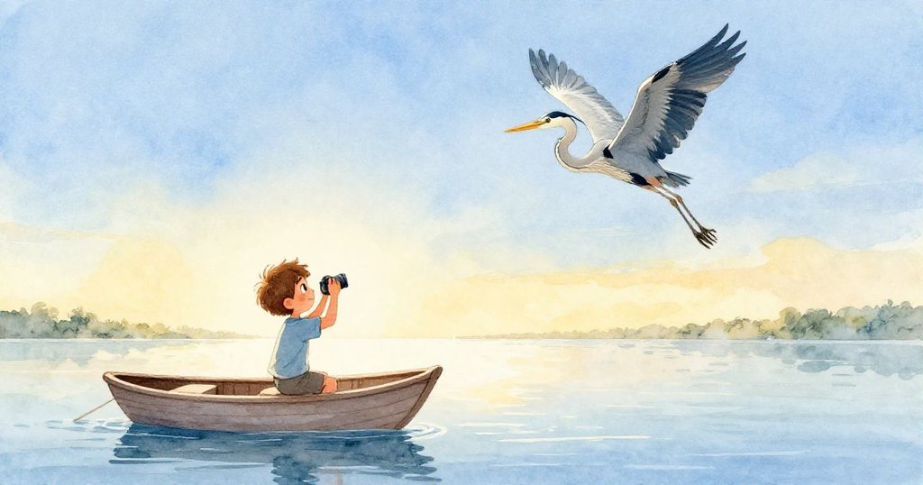 本輕按快門拍下美照，白鷺優雅展翅遠飛，靜謐水面與寧靜天際帶來滿滿平和與滿足。