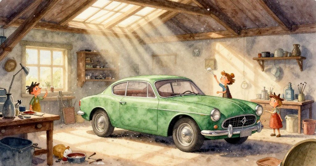 Nora 的手專注操作工具，細節展示卡紙製作的圓形墊圈和固定零件，溫暖光線下充滿巧思與動作。