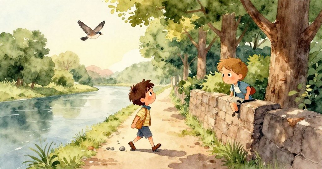 Leo的雙眼特寫，呈現出堅定與好奇，他目光專注凝視前方，背景隱約見到綠樹和自然景色，充滿夢想與勇氣。