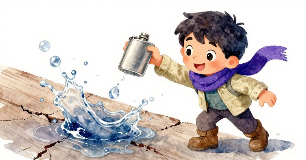 尼可的燒瓶滑落撞上水槽濺起晶亮水花，鏡頭聚焦他滑溜濕沙中的抓取動作，細膩展現緊張與急迫。