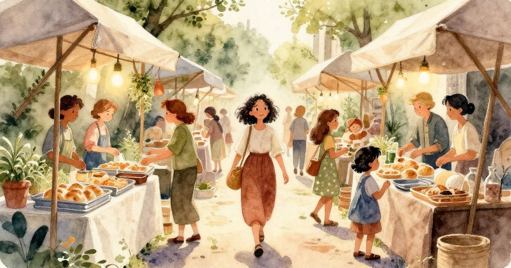 從Mira視角看見法式麵包車搖晃、孩子氣球飄過及布袋卡住，雨中市集動態繁忙充滿挑戰