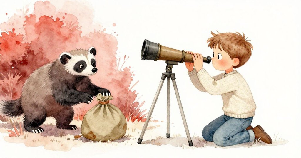 Riley檢查器材時驚見體型健壯的土狼悄現,溫柔觸碰土袋,場景充滿驚喜與緊張互動。