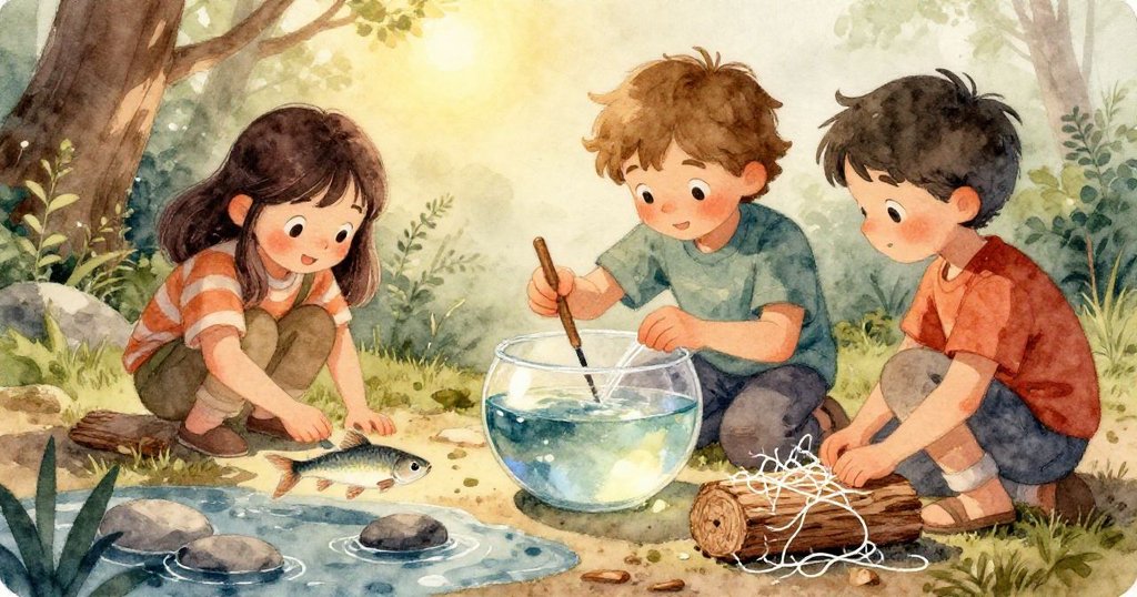 玻璃碗內水下視角呈現銀魚順浪躍動，水波柔和閃爍光芒，細節流暢宛如魔幻水境