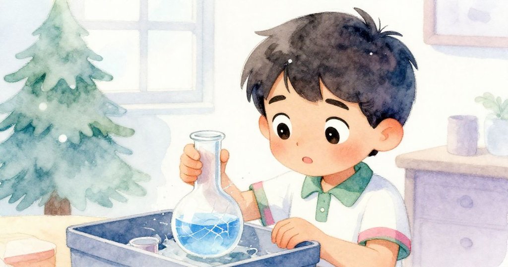 Marcos聚精會神檢查專案盒內破裂試管,臉龐堅定充滿決心,細膩呈現實驗細節。