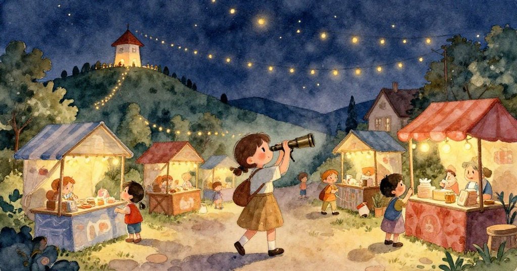 Mira專注凝視鏡頭，眼中映出柔和燈光，她調整望遠鏡時神情堅定且流露驚奇熱情。