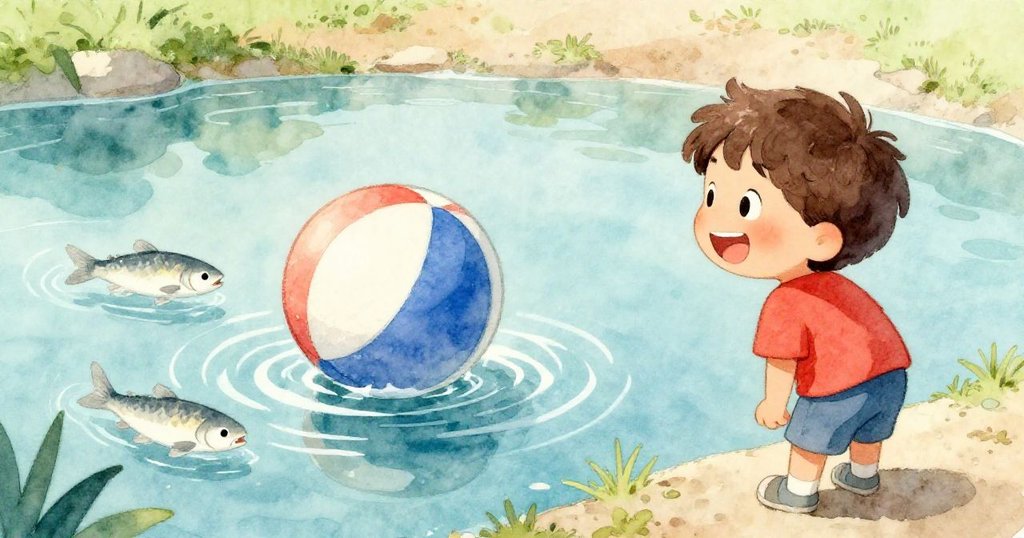 球入水產生漣漪，銀魚輕觸球，班恩站在池邊注視，情景呈現神秘靜謐的動態