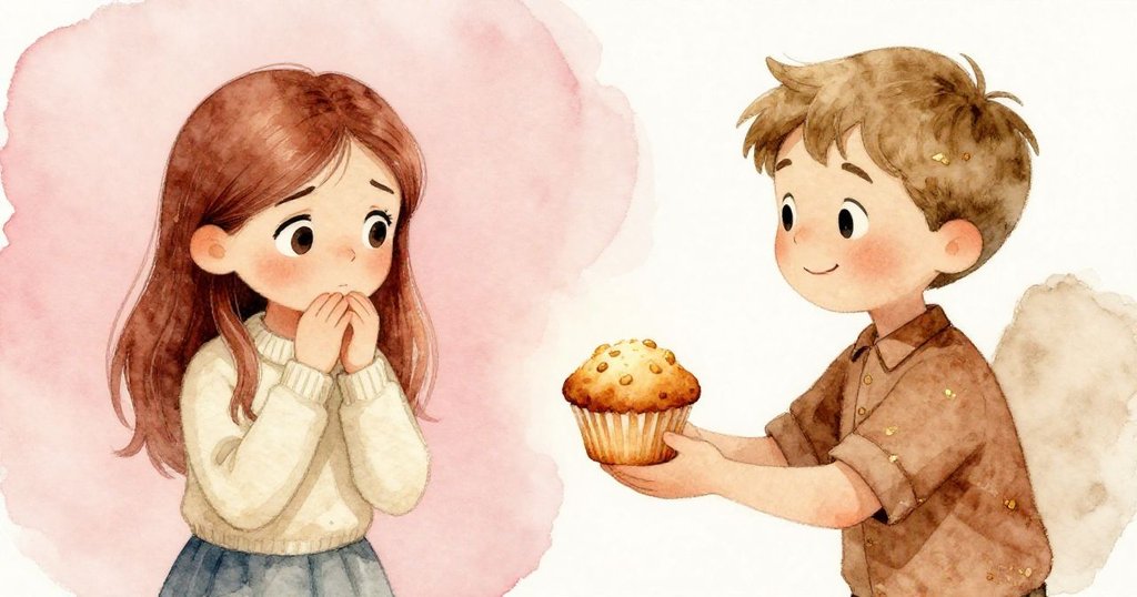 Lina與男孩分割畫面中展現，Lina流露擔憂，男孩溫柔歸還鬆餅，彼此眼神傳遞著安心與希望。