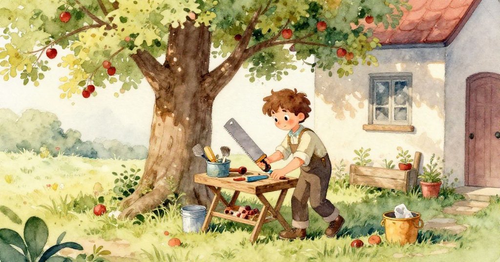 雷歐專心塗抹鳥屋屋頂，細看木紋與濕亮漆面，畫筆與漆罐近距離呈現精緻工作質感。