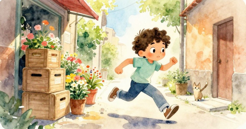 馬特奧急速穿越狹窄小巷,沿途木箱堆疊,伸展貓咪出現,充滿活力與緊湊節奏。