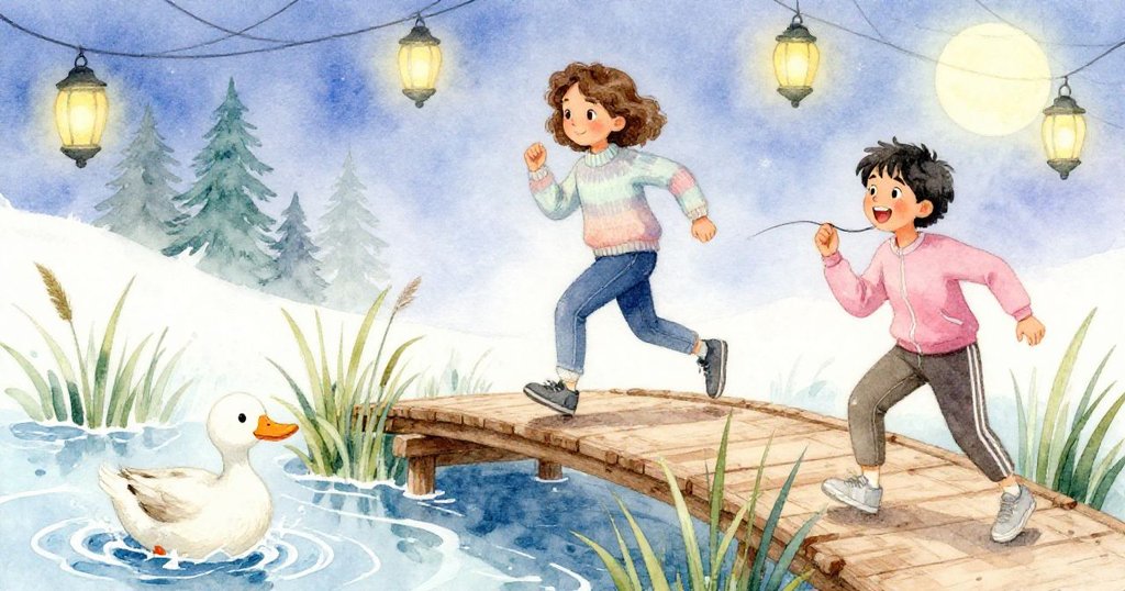 鴨子從蘆葦中躍出,喬納快步跑入,馬麗娜驚喜中透露決心,橋上生動互動展現內心掙扎與活力。