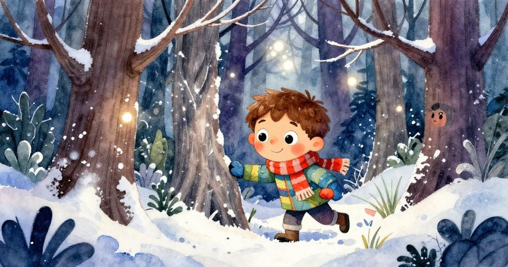 Milo用力推開覆滿霜雪的叢林,細節誇張呈現扭曲景深,樹枝上冰晶閃耀,充滿冒險與神秘。