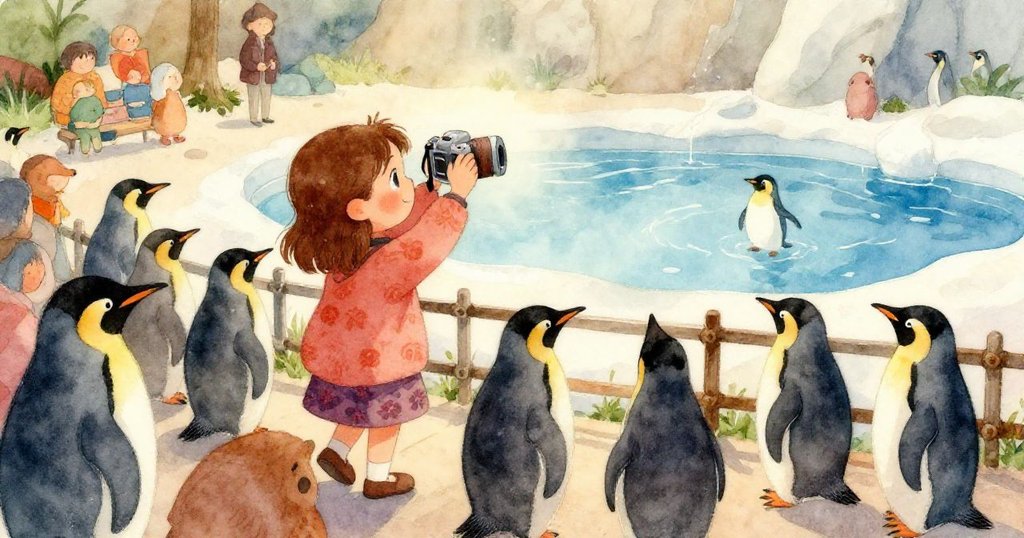 海豹從低角度躍起猛捕魚群,水花四濺,米婭在後方露出驚訝神情,場面張力十足充滿動感。