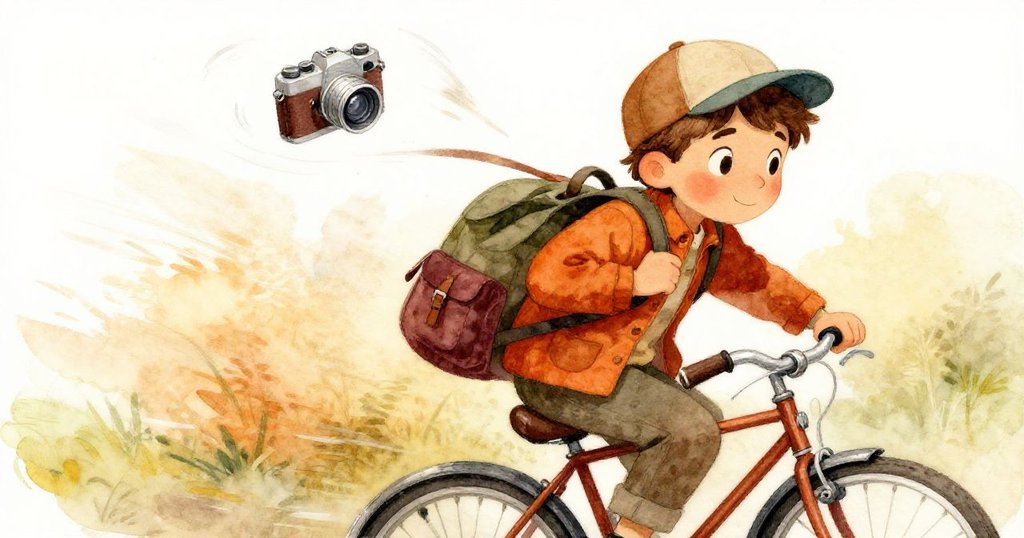 Milo急速調整背包穩固相機，風中錫罐旋轉飛揚，充滿活力的動作展現出他堅定的捕捉決心。