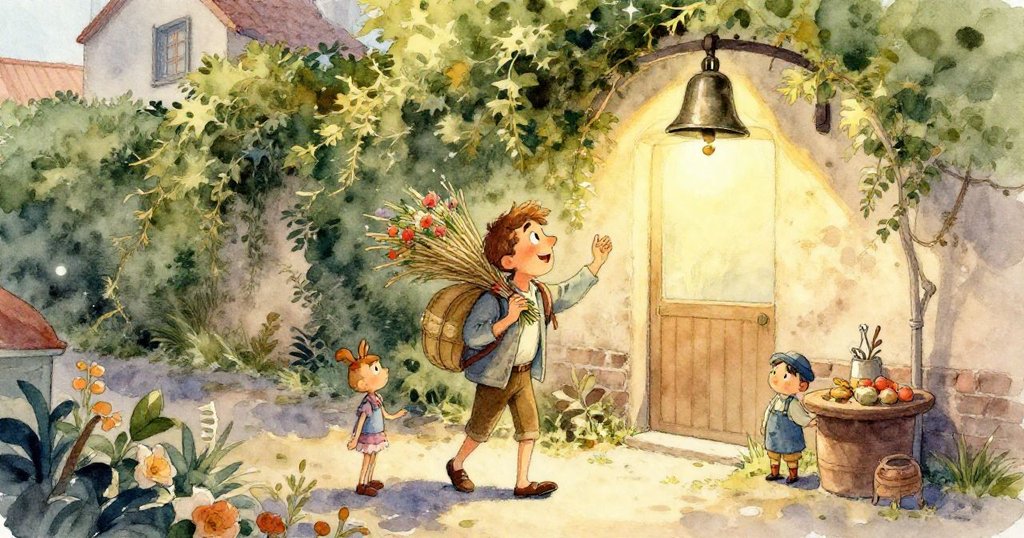 從山羊視角看見混亂場景，人群驚慌、籃子搖晃，馬可與其他人表情驚訝，動感十足。