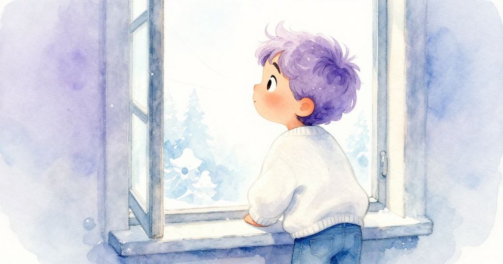 米洛凝望窗外透入的晨光，清新微風拂面，臉上流露著驚奇探尋心情，情境明亮。