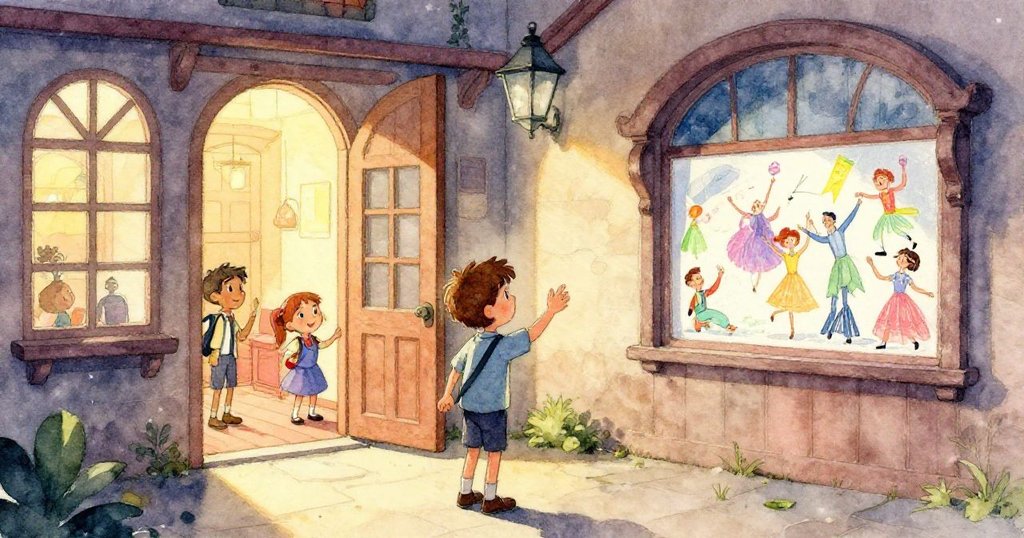 Liam的鞋子在塵埃中滑動撞上椅子，從低視角看見小動物好奇注視，展示出混亂卻溫馨的一刻。