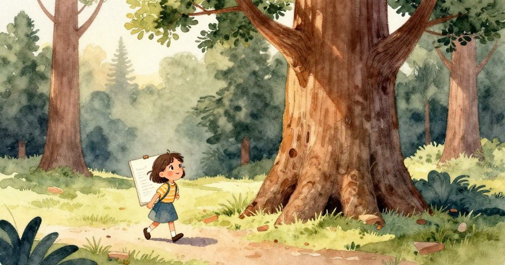 Lena溫柔地打開素描本，手部特寫展現藝術細節與溫暖色彩，周圍隱約可見樹皮與大自然氣息。