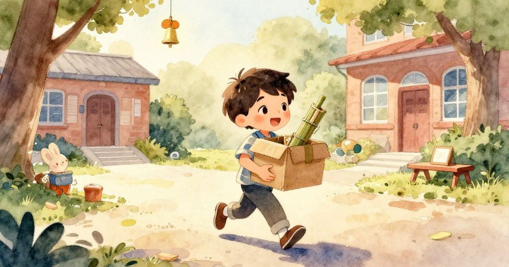 Leo 紙箱細部特寫,雨滴點綴紙面,隱約展露竹樂器輪廓,呈現充滿質感的細節。