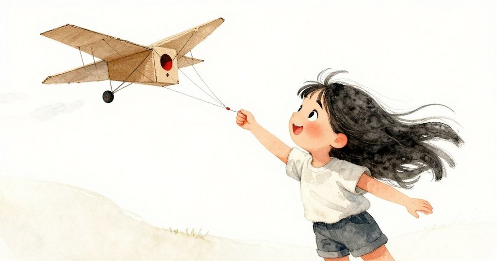 透過莉拉的視角,看見紙飛機起飛,風輕拂髮絲,臉上充滿期待與喜悅,帶出故事高潮。