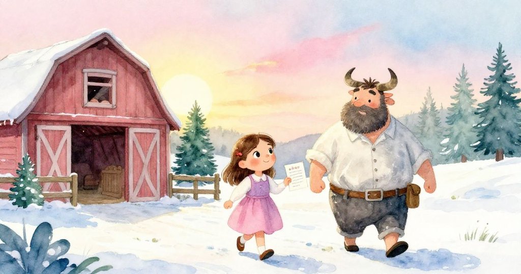 在落日餘暉的庭園中，米拉與Hugo攜手走向穀倉，米拉緊握邀請函，臉上寫滿喜悅與希望，象徵故事完美結局。