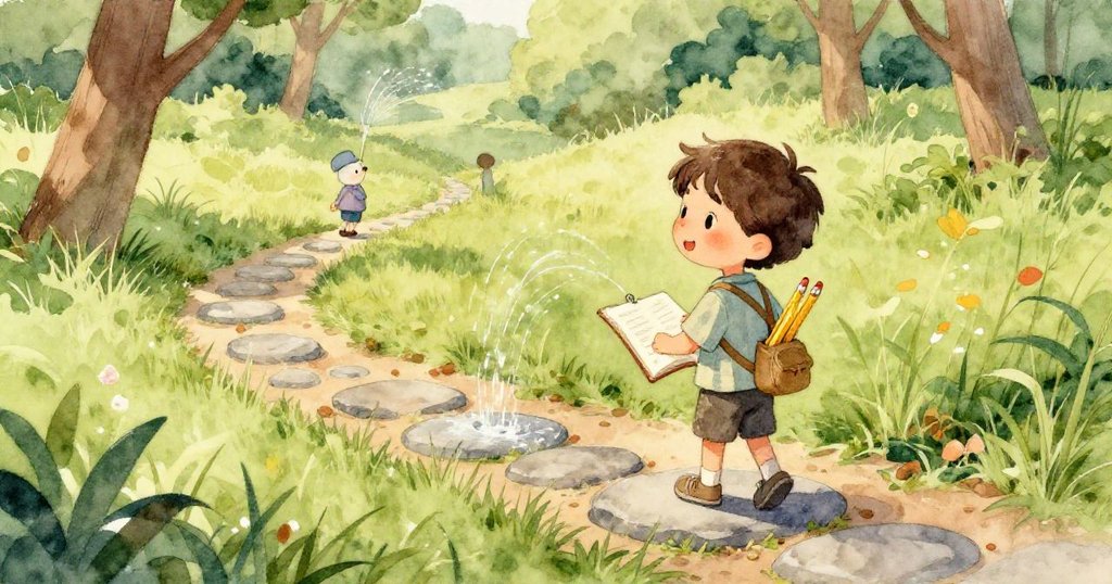 隨著連鎖反應展開，松鼠驚跳，野兔躍起，草圖本在空中翻飛，凝聚著涼霧與動感。