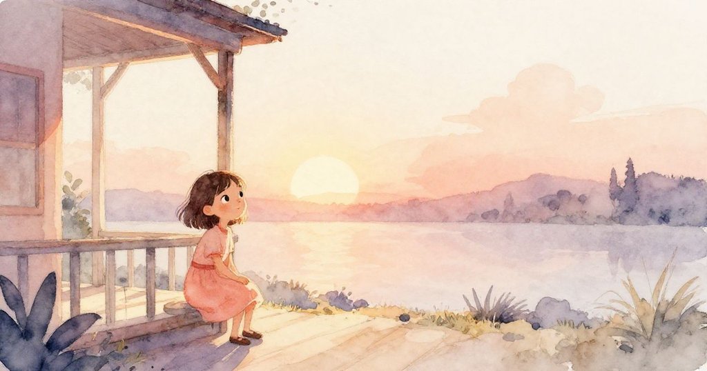 艾拉在夕陽餘暉中靜立門廊，滿懷溫暖欣賞嘉年華緩緩遠去，故事在寧靜美好中完結。