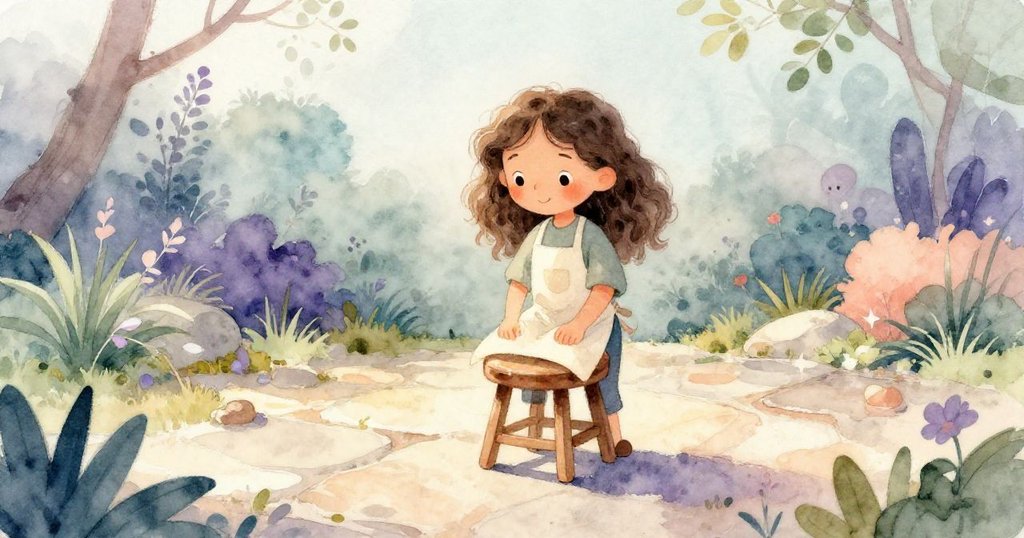 Lena迅速將凳子移至乾燥石面，環境中展現粗糙岩石與花園變化，流露出緊張與轉變情緒