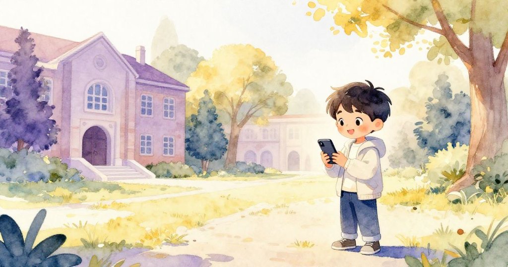 庭院恢復寧靜，Leo滿意回看手機上的新影像，心中流露出完成任務的喜悅與溫馨感。