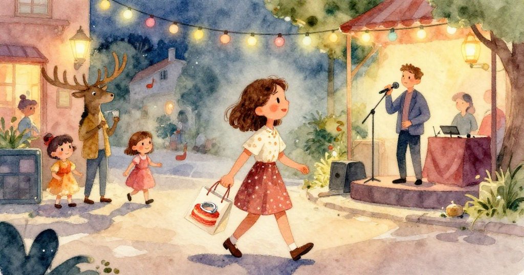 莉娜手中禮物袋突然撕裂,蛋糕與閃亮銀戒隨紙飛散,雨滴點綴著紙張細膩質感,情節緊湊。