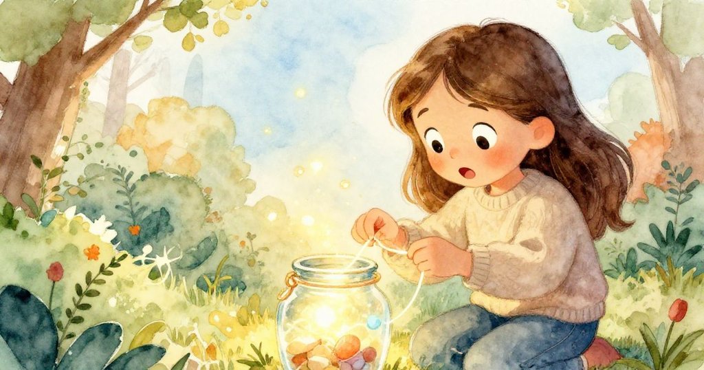 莎拉發現閃亮線條，用心將其繞於普通罐身，臉上驚喜洋溢，展現轉變瞬間的魔幻與精緻。