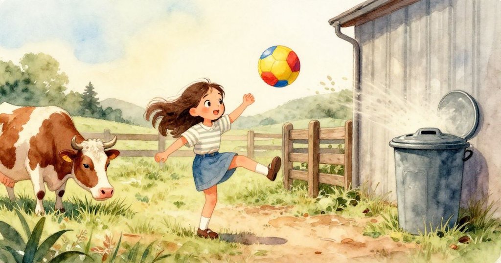 瑪雅的木棍滑入暗淡垃圾桶內部，枯草在微風中飛舞，營造出神秘隱秘空間，充滿小心探險與好奇情緒。