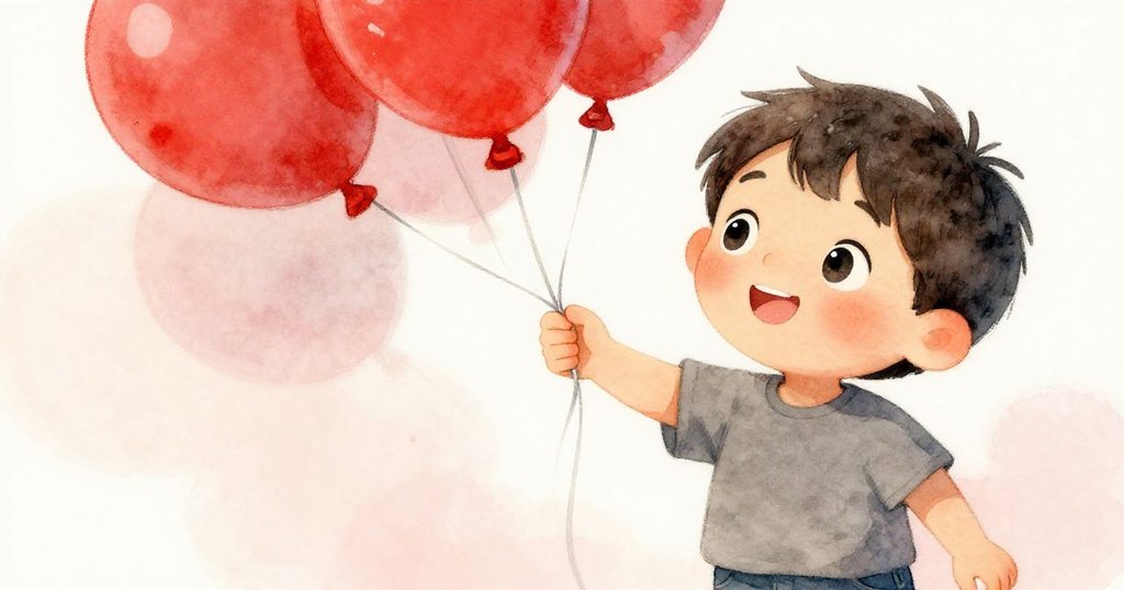 特寫提姆緊抱著細細氣球繩,紅氣球質感明顯,展現他溫柔與專注的情感。