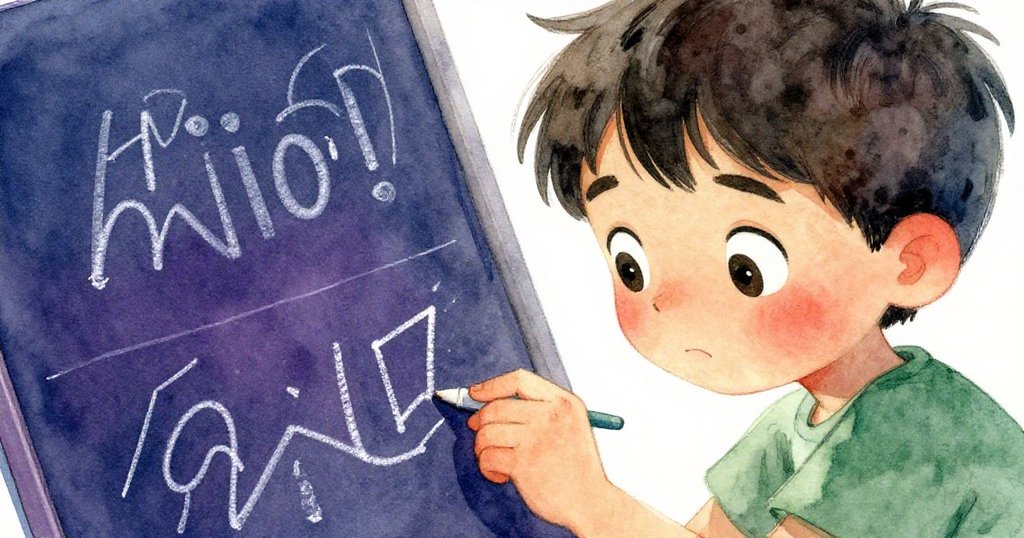 米洛近距離臉部特寫,眼神專注凝視粉筆線,晨光柔和映出堅定創造之情,展現故事發展。