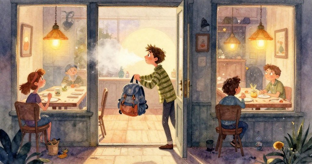 米爾斯將背包放於椅上,細緻展現手中擺放鮮豔螢光筆與沉重參考書,畫面充滿溫柔質感及專注神情。