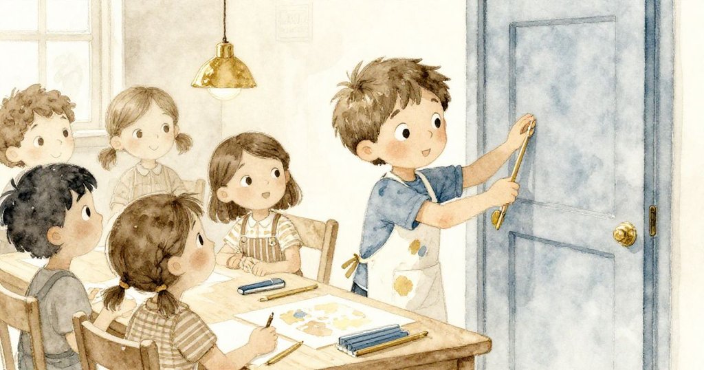 在結尾時,米洛整理桌面並關上藝術室門,同學們匯聚一堂,共同享受溫馨與成就的時刻。