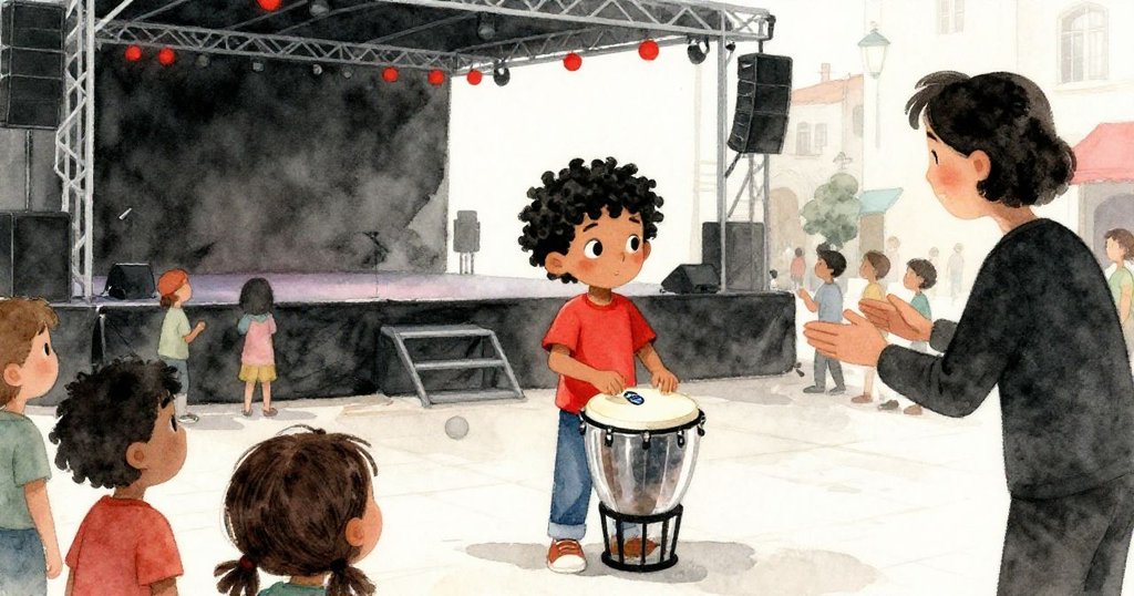 馬特奧在流動舞台前排隊,與協調者握手交換,大家投入透明鼓中的代幣,氛圍溫暖。